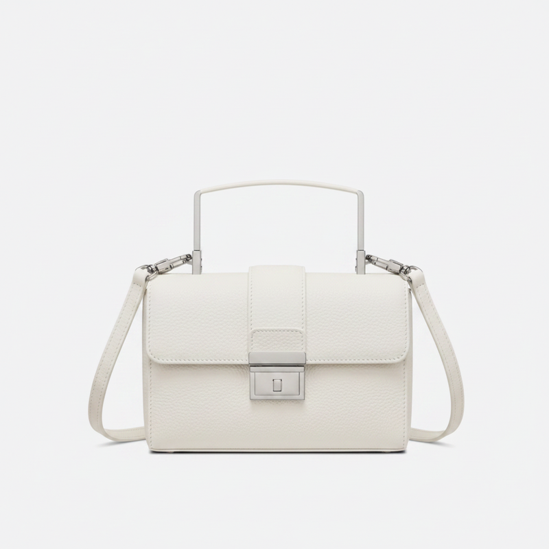 White Leather Micro Bag Floral Embroidery Rhinestones